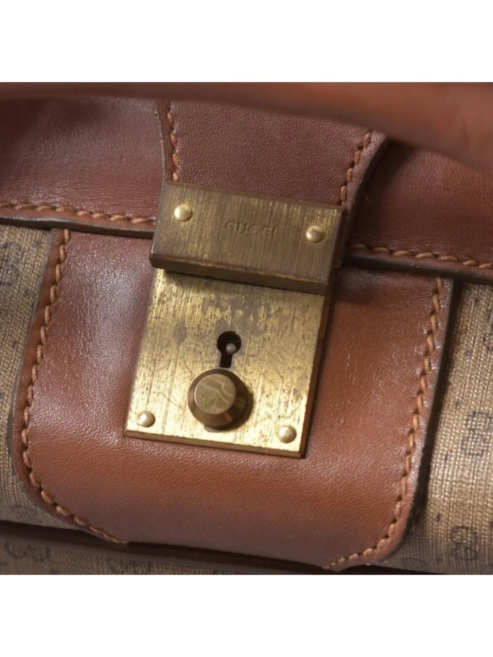 Gucci Vintage Micro GG Boston Bag Leather Brown